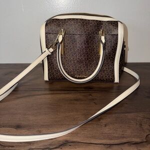 Calvin Klein Monogram Crossbody Bag - Brown & White Structured Satchel